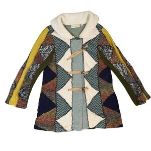 Charlie & Robin Patchwork Knit Toggle Sweater Jacket Shacket Wool Alpaca‎ Mohair